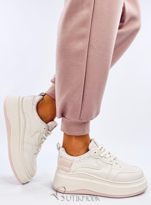 Női tornacipő platformon - pasztell rózsaszínű