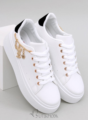 Fehér színű női tornacipő arany színű lánccal