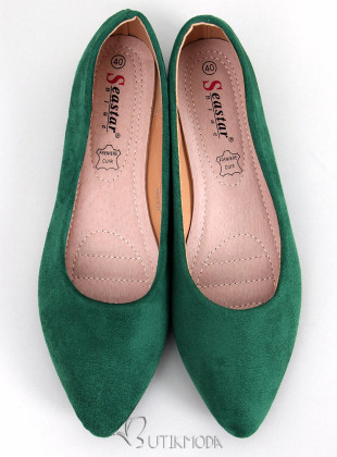 Sötétzöld színű balerina cipő bőr talpbetéttel