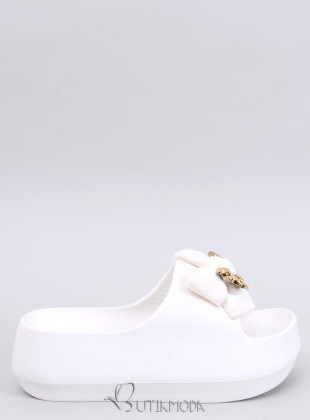 Fehér színű női gumi papucs masnival