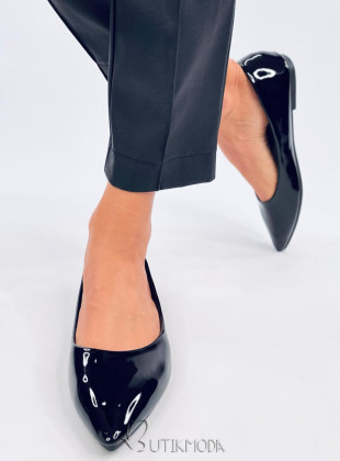 Mandula orrú lakkozott balerina cipő - fekete színű
