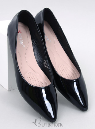Mandula orrú lakkozott balerina cipő - fekete színű