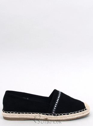 Fekete színű velúr espadrilles cipő kövecskékkel
