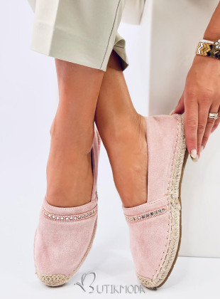 Világos rózsaszínű velúr espadrilles cipő kövecskékkel
