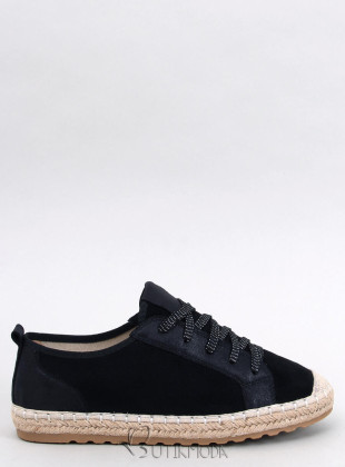Fekete színű velúr fűzős espadrilles cipő