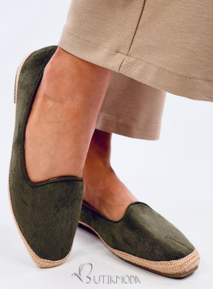 Olívazöld színű öko velúr espadrilles cipő