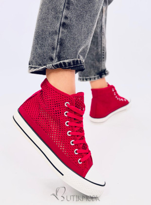 Magas perforált tornacipő - piros színű