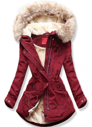 Bordó és bézs színű téli parka kabát