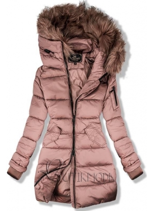Vintage-rózsaszínű hosszított téli kabát