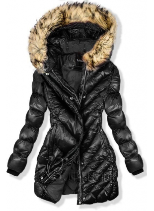 Fekete színű téli fényes kabát