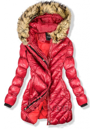 Piros színű téli fényes kabát