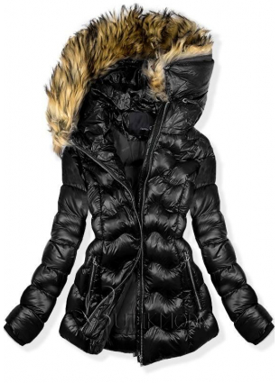 Fekete színű rövid téli kabát