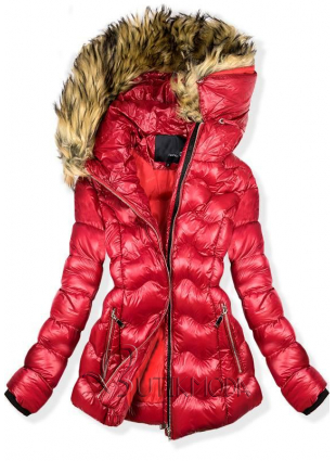Piros színű rövid téli kabát