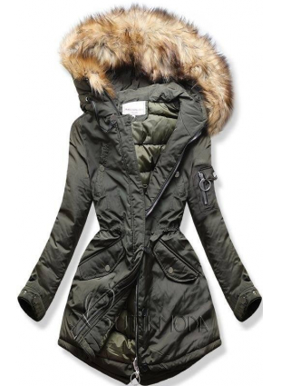 Khaki színű steppelt téli kabát