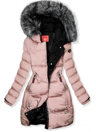 Rózsaszín és fekete színű steppelt kabát