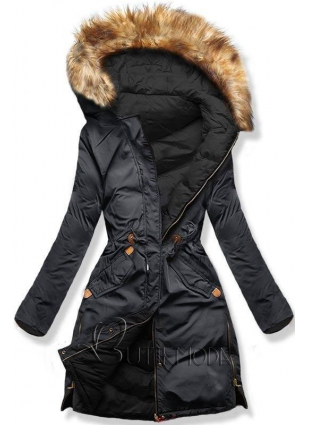 Szürke és fekete színű kifordítható kabát