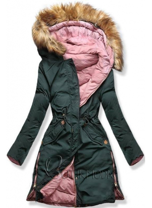 Zöld és rózsaszínű kifordítható kabát