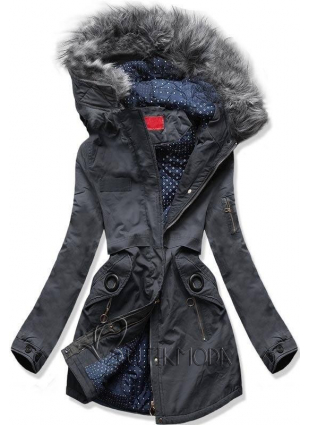 Téli parka kabát, pöttyös béléssel - szürke színű