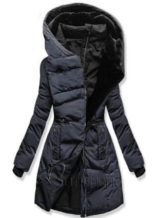 Téli steppelt kabát - sötétkék színű