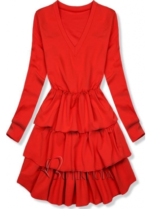 Piros színű ruha fodros szoknyával