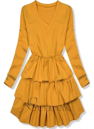 Sárga színű ruha fodros szoknyával