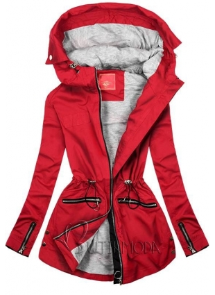 Piros színű kapucnis parka kabát