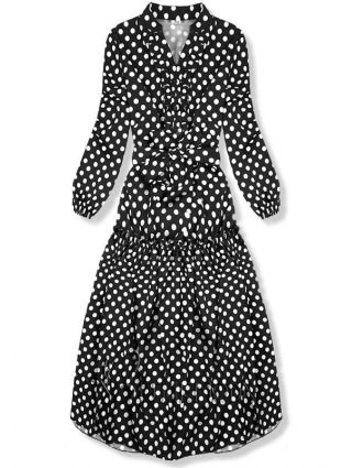 Fekete és fehér színű pöttyös midi ruha