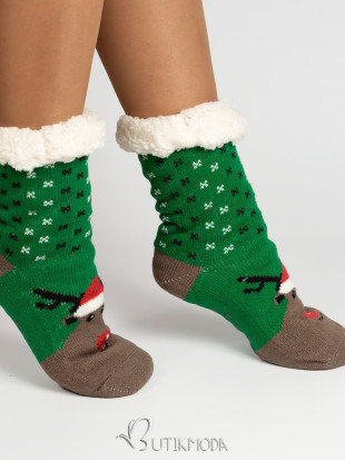 Női meleg zokni Rudolph - zöld színű