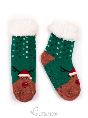 Női meleg zokni Rudolph - zöld színű