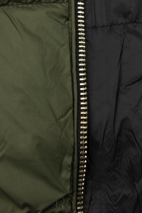 Zöld és fekete színű kifordítható kabát kapucnival