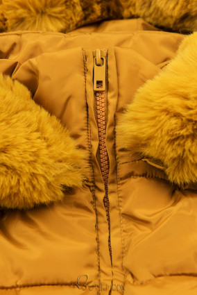 Sáfránysárga színű steppelt téli kabát