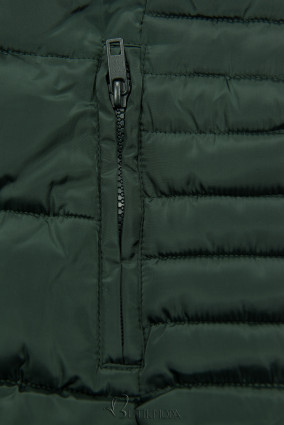 Sötétzöld színű steppelt téli kabát
