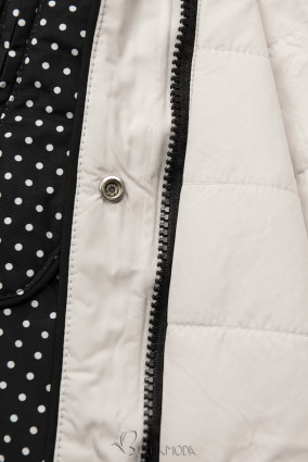 Fekete és ekrü színű pöttyös kifordítható kabát
