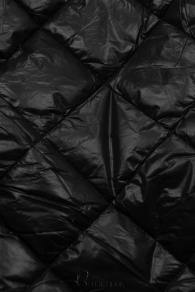 Fekete színű fényes téli kabát övvel