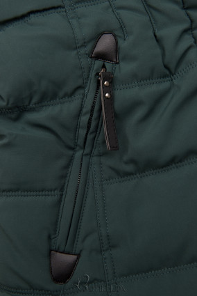 Zöld színű téli kabát plüssel és műszőrmével