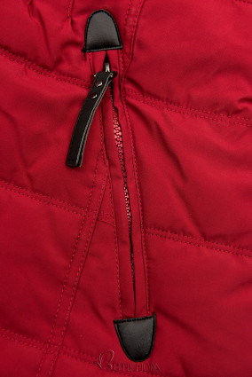 Piros színű téli kabát plüssel és műszőrmével
