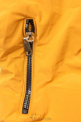 Sárga és karamellszínű téli kabát ezüstszürke színű szegéllyel
