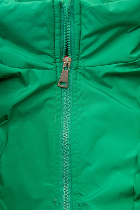 Zöld színű téli mellény kapucnival