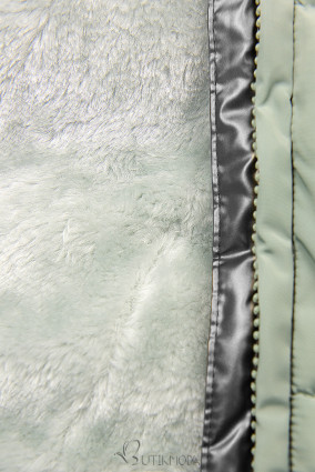 Nefritzöld színű téli kabát ezüstszürke színű szegéllyel