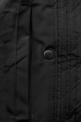 Fekete színű téli kabát nagy kapucnival