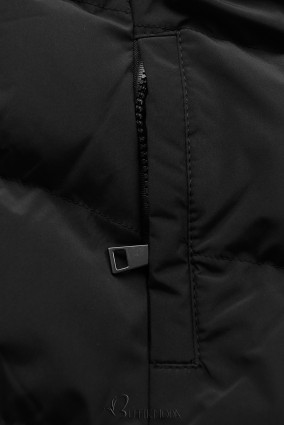 Fekete színű téli kabát nagy kapucnival