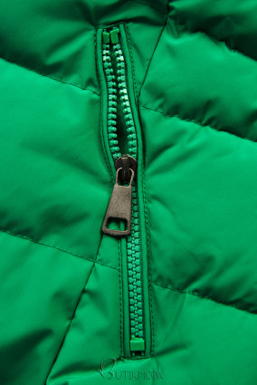 Zöld színű steppelt téli kabát műszőrmével
