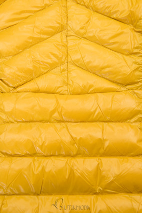 Sárga és fekete színű fényes kabát övvel