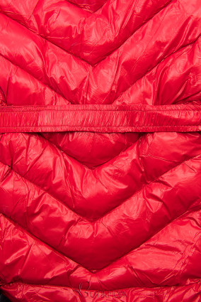 Piros színű rövid téli kabát barna színű műszőrmével