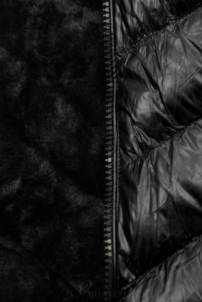 Fekete színű rövid téli kabát fekete színű műszőrmével