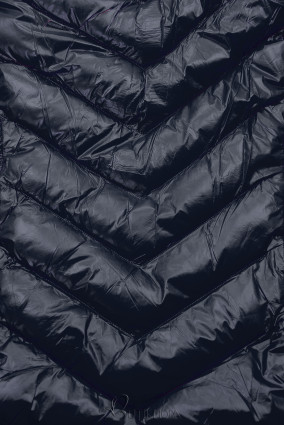 Sötétkék színű rövid téli kabát barna színű műszőrmével