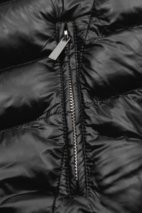 Fekete színű rövid téli kabát fekete színű műszőrmével