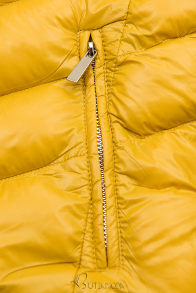 Sárga színű rövid téli kabát barna színű műszőrmével