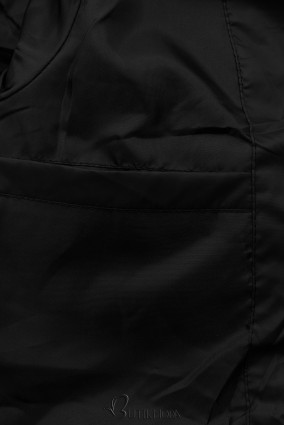 Fekete színű tavaszi kabát A-vonalú fazonban