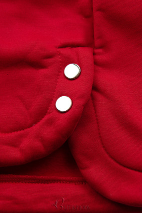 Piros színű felső szürke színű kötött kapucnival